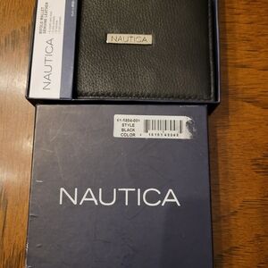 Nautica Black Leather Key & Card Holder